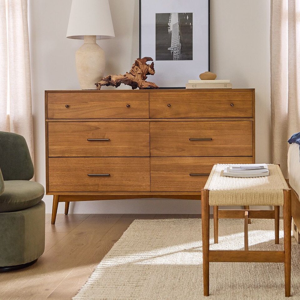 Mid-Century 6-Drawer Dresser (142 cm)