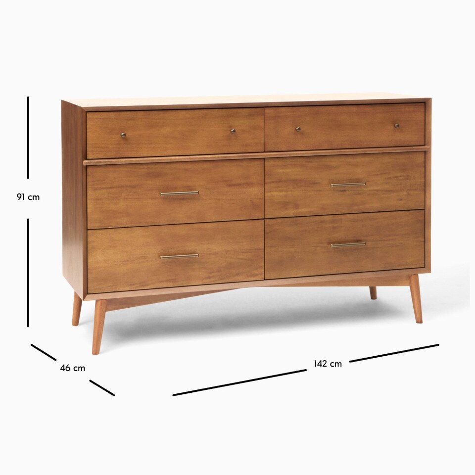 Mid-Century 6-Drawer Dresser (142 cm)