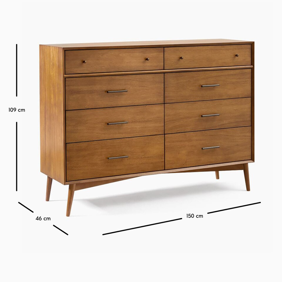 Mid-Century 8-Drawer Dresser (150 cm)