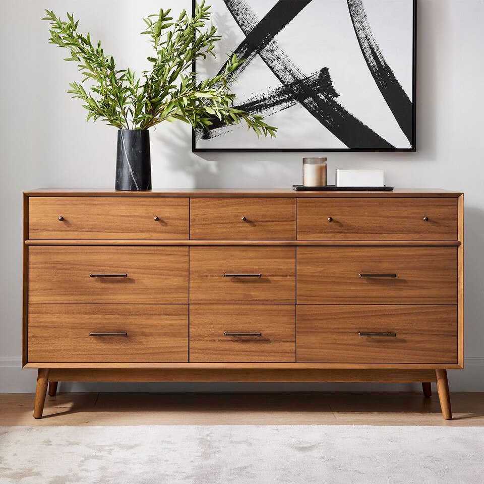 Mid-Century 9-Drawer Dresser (178 cm)