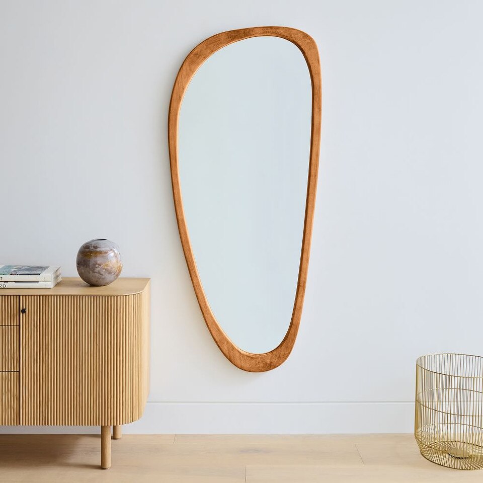 Mid-Century Asymmetrical Wood Floor Mirror