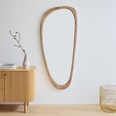 Mid-Century Asymmetrical Wood Floor Mirror