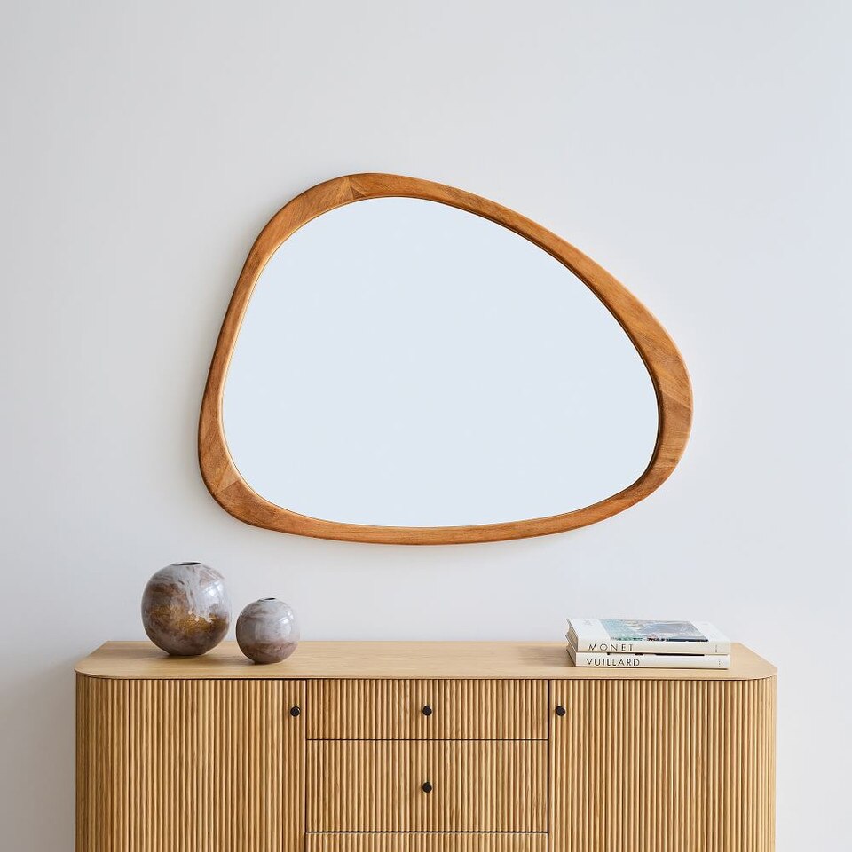 Mid-Century Asymmetrical Wood Wall Mirror - 14 cm x 103 cm x 129 cm