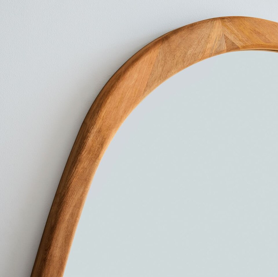 Mid-Century Asymmetrical Wood Wall Mirror - 14 cm x 103 cm x 129 cm