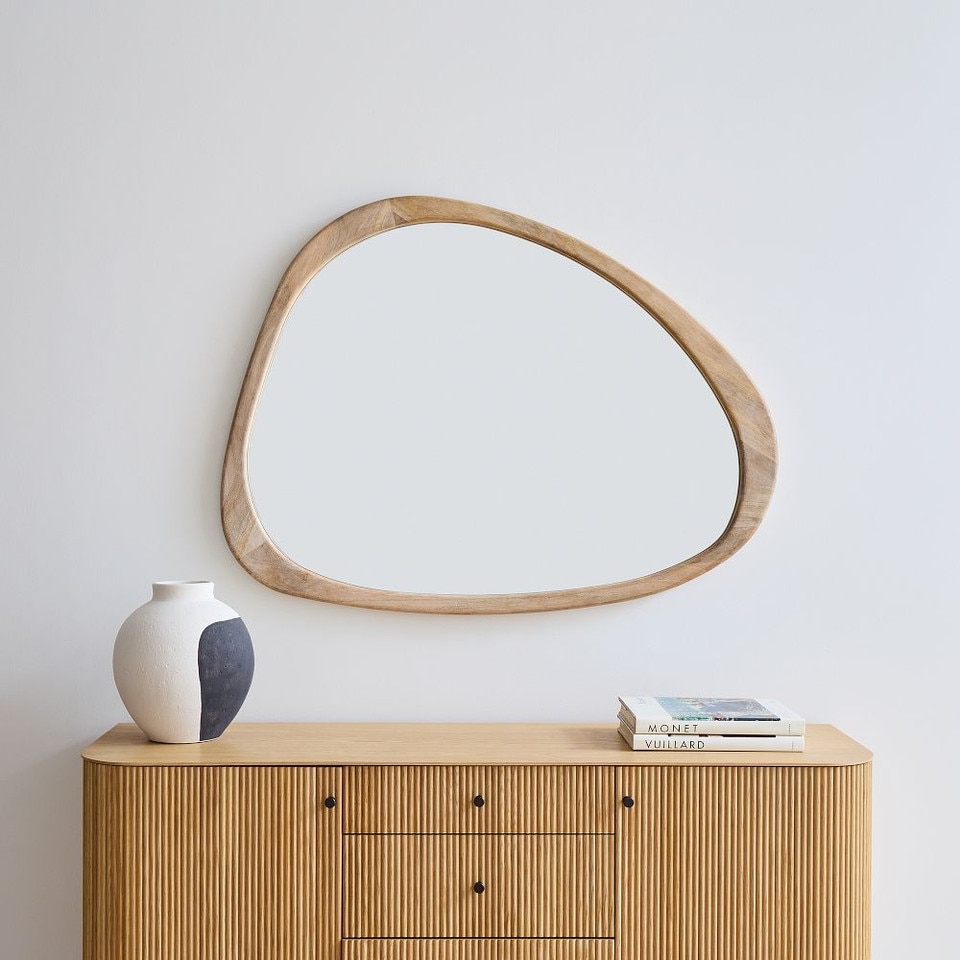 Mid-Century Asymmetrical Wood Wall Mirror - 14 cm x 103 cm x 129 cm
