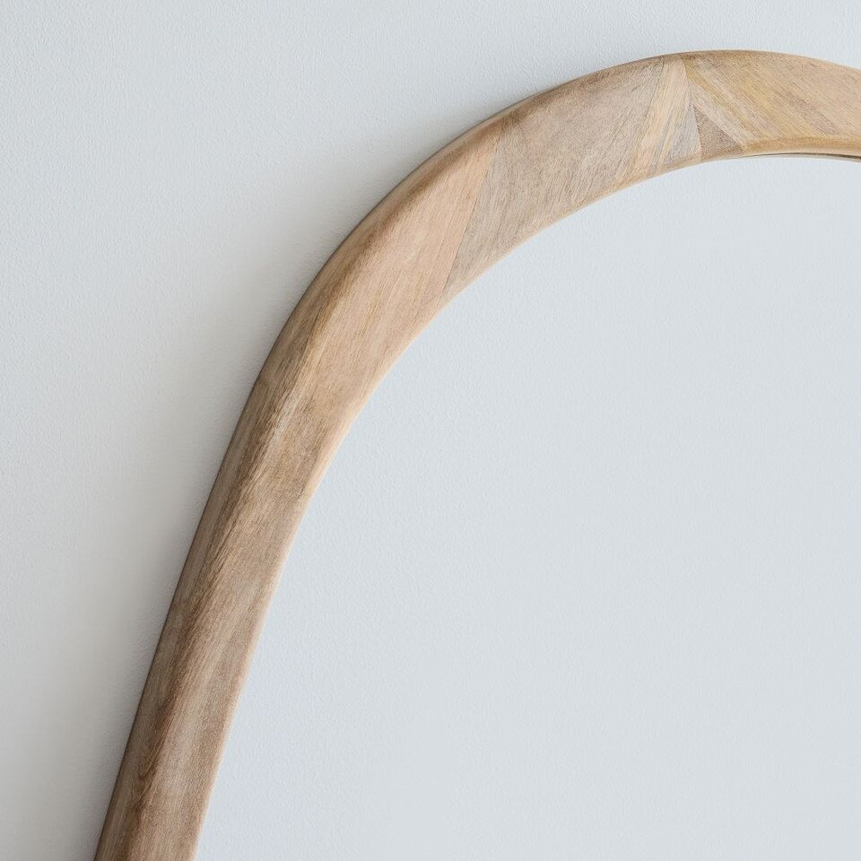 Mid-Century Asymmetrical Wood Wall Mirror - 14 cm x 103 cm x 129 cm