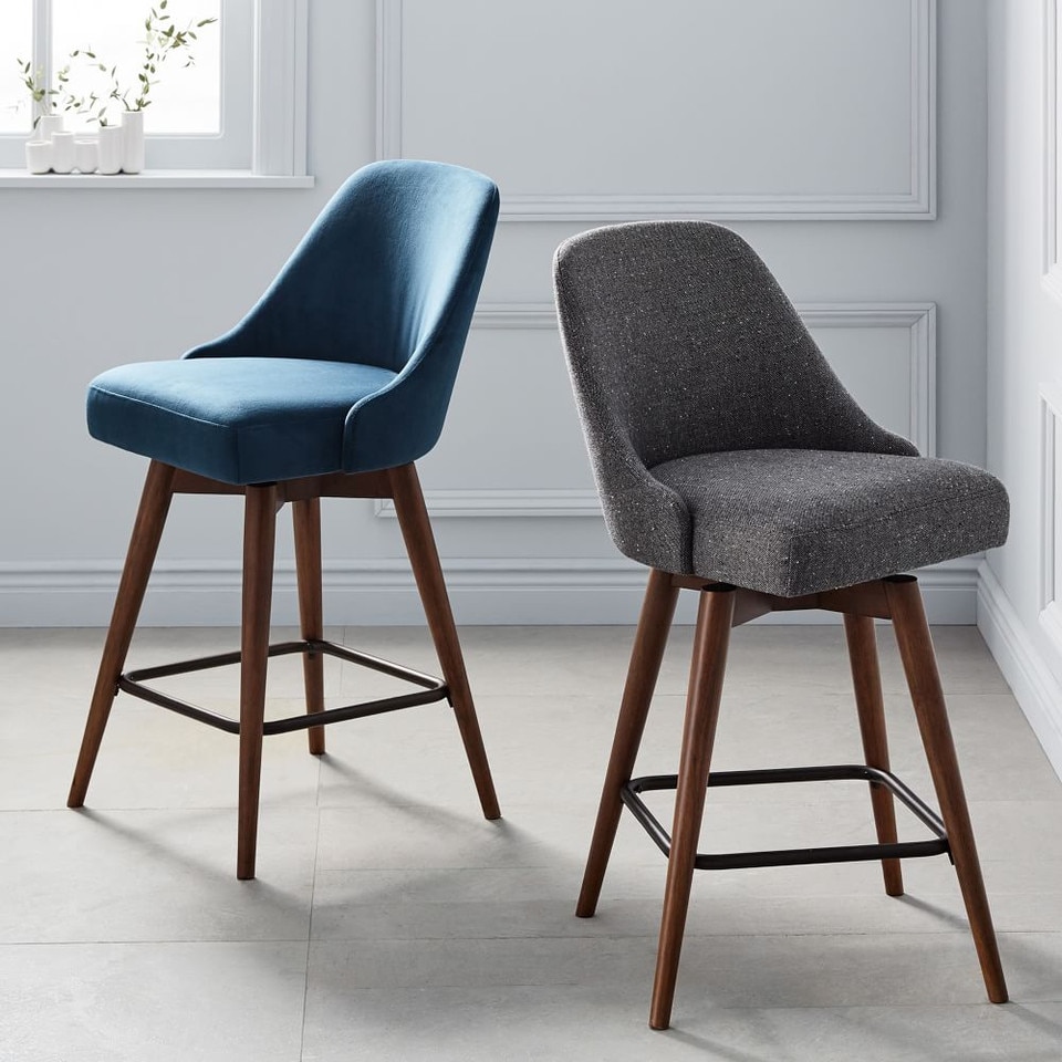 Mid-Century Upholstered Swivel Counter Stool