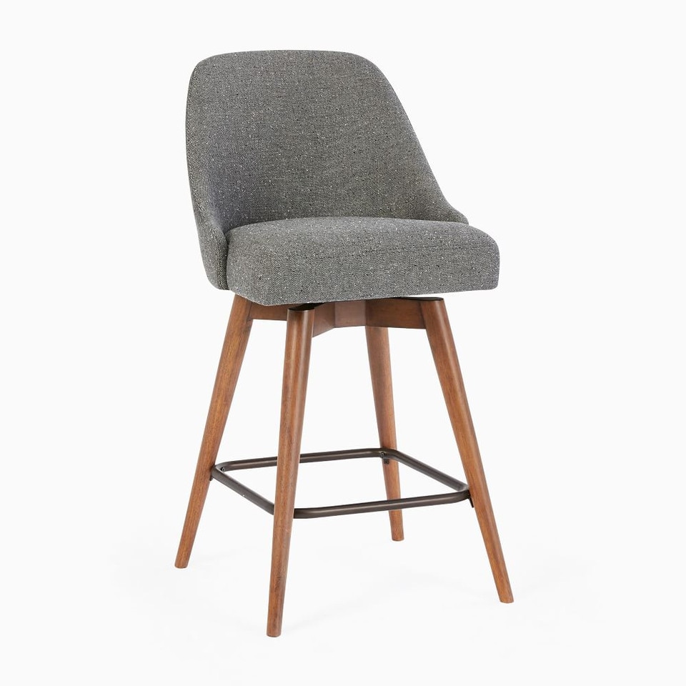 Mid-Century Upholstered Swivel Counter Stool