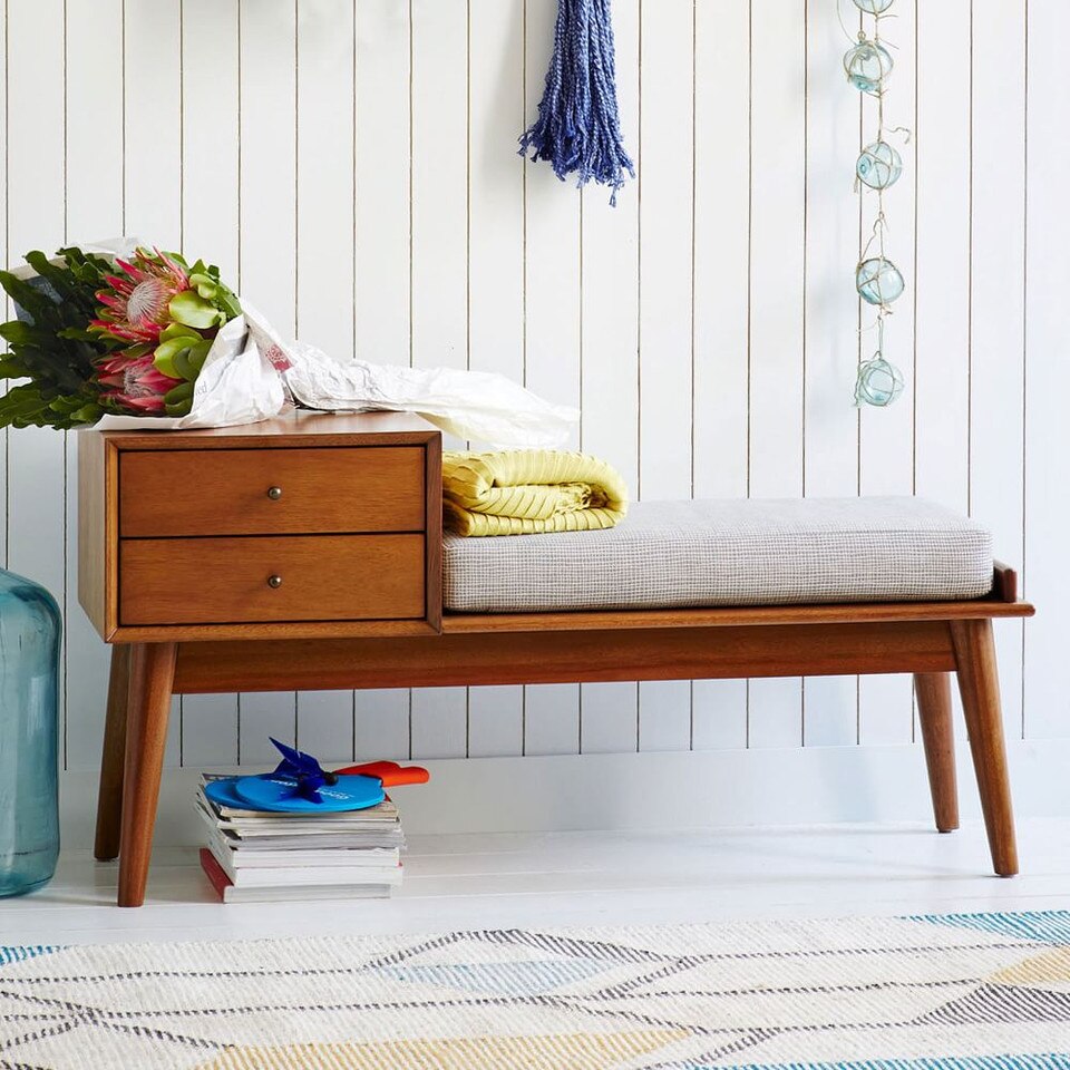 Mid-Century Storage Bench - Acorn