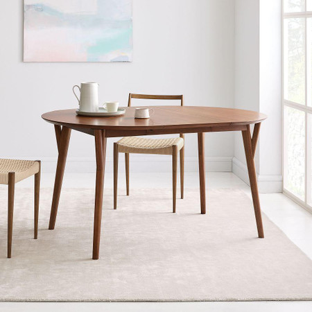 Mid Century Rounded Expandable Dining Table, Round Expandable Dining Tables