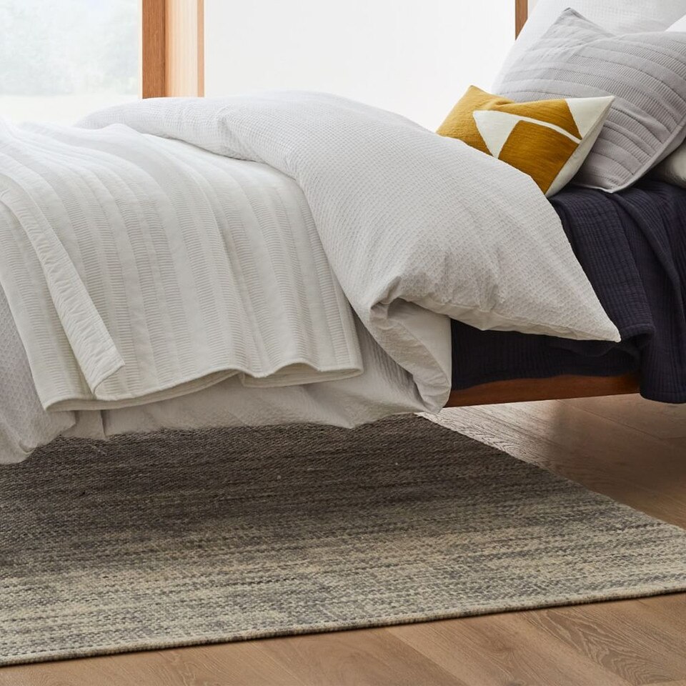 Mid-Century Heathered Basketweave Wool Rug