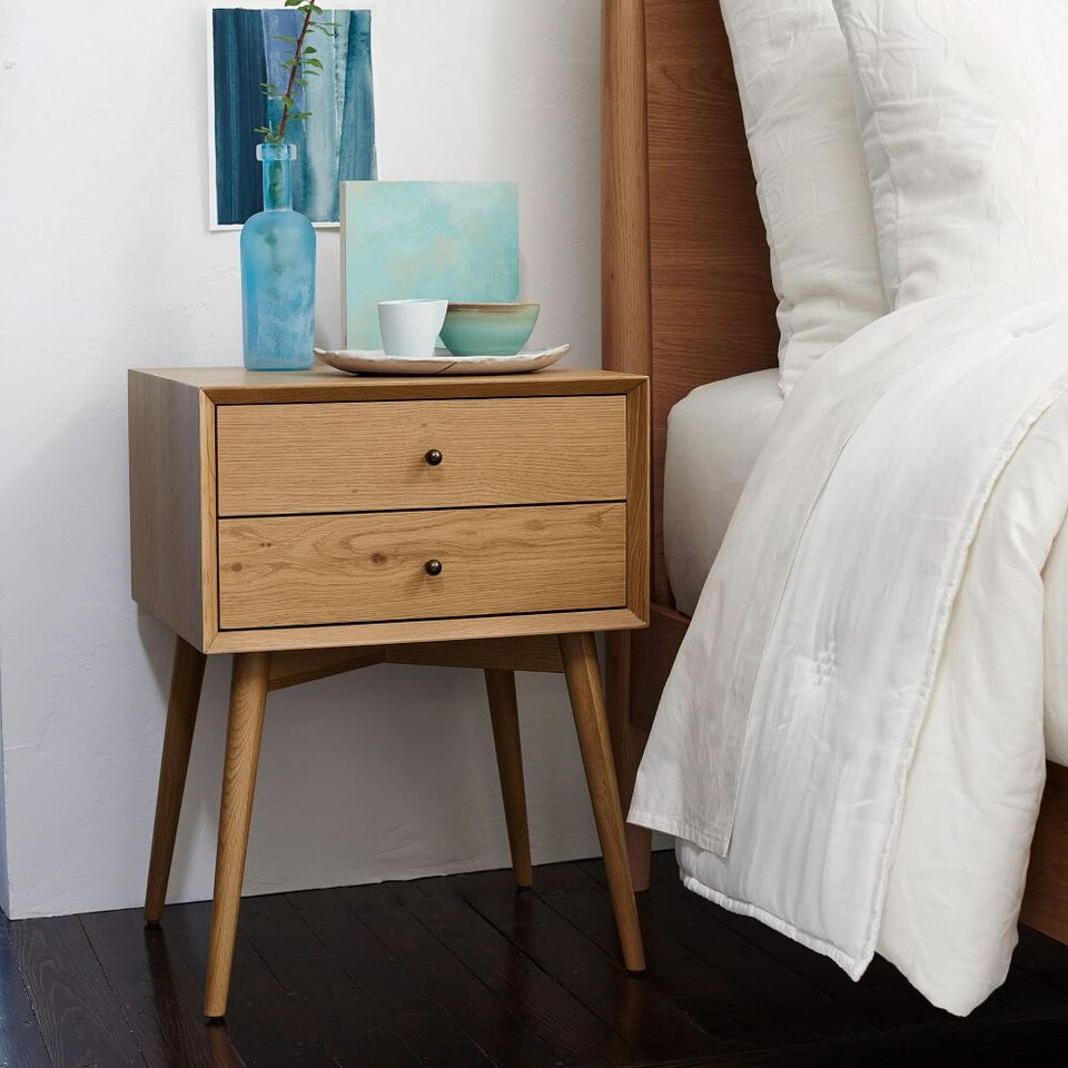 Mid-Century Bedside Table - Natural Oak