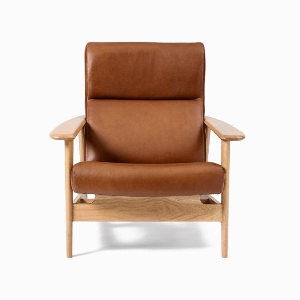 Mid-Century Show Wood High-Back Leather Armchair