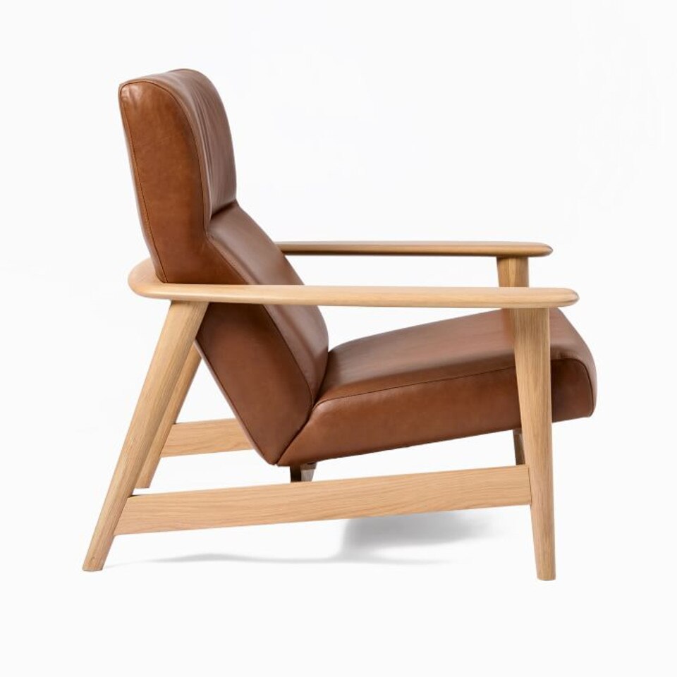 Mid-Century Show Wood High-Back Leather Armchair