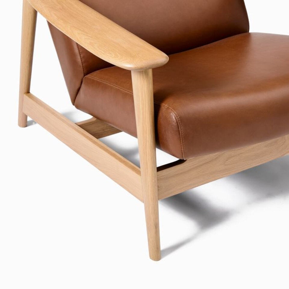 Mid-Century Show Wood High-Back Leather Armchair