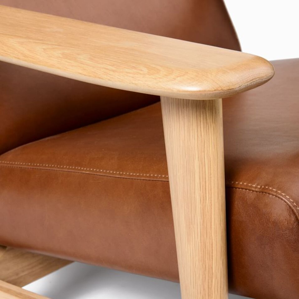 Mid-Century Show Wood High-Back Leather Armchair