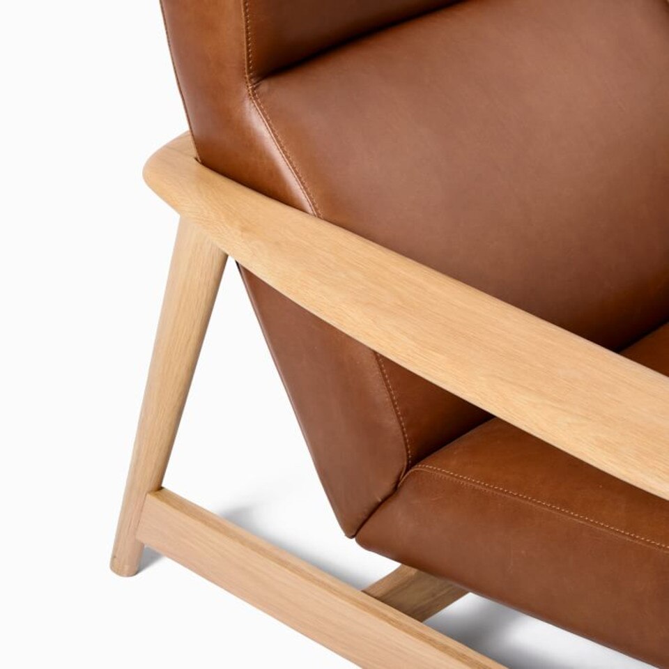 Mid-Century Show Wood High-Back Leather Armchair