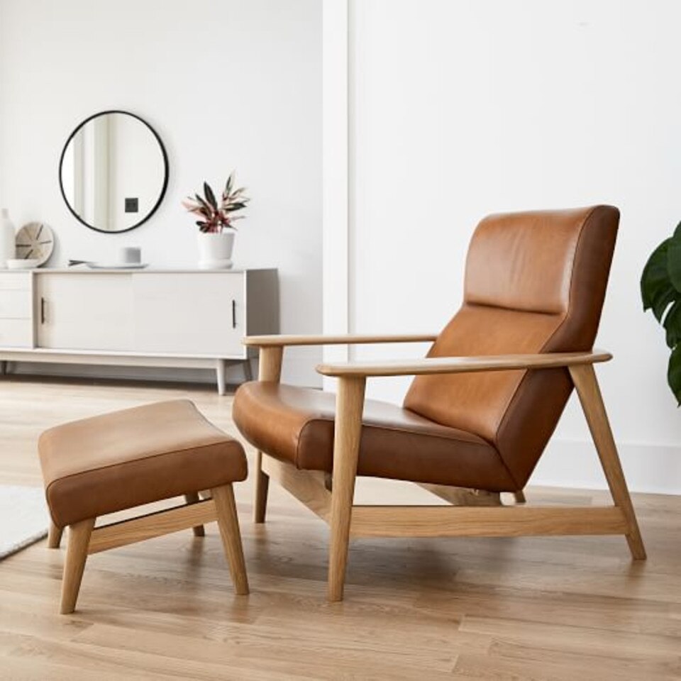 Mid-Century Show Wood High-Back Leather Armchair