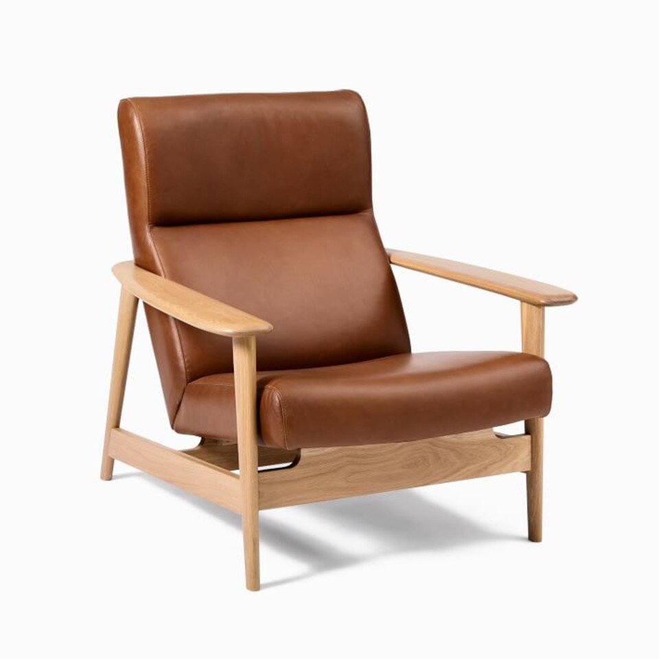 Mid-Century Show Wood High-Back Leather Armchair