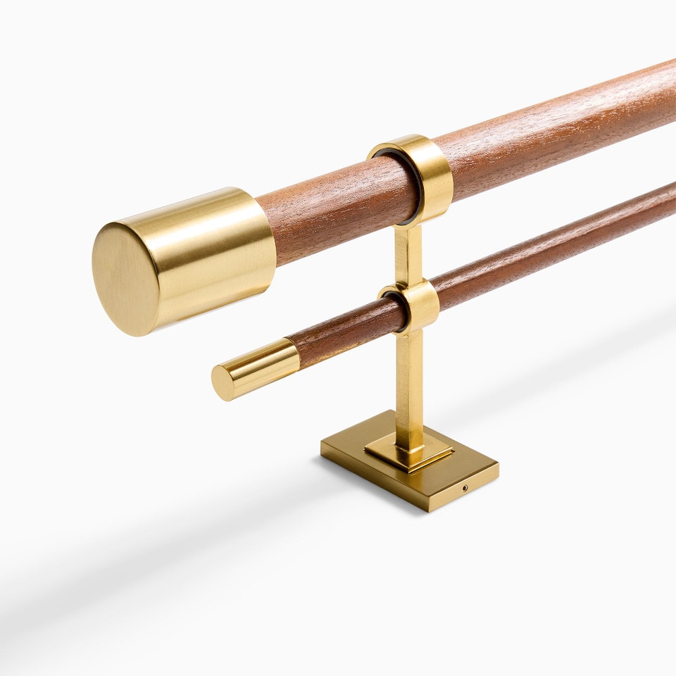 Mid-Century Double Curtain Rod - Cool Walnut/Antique Brass