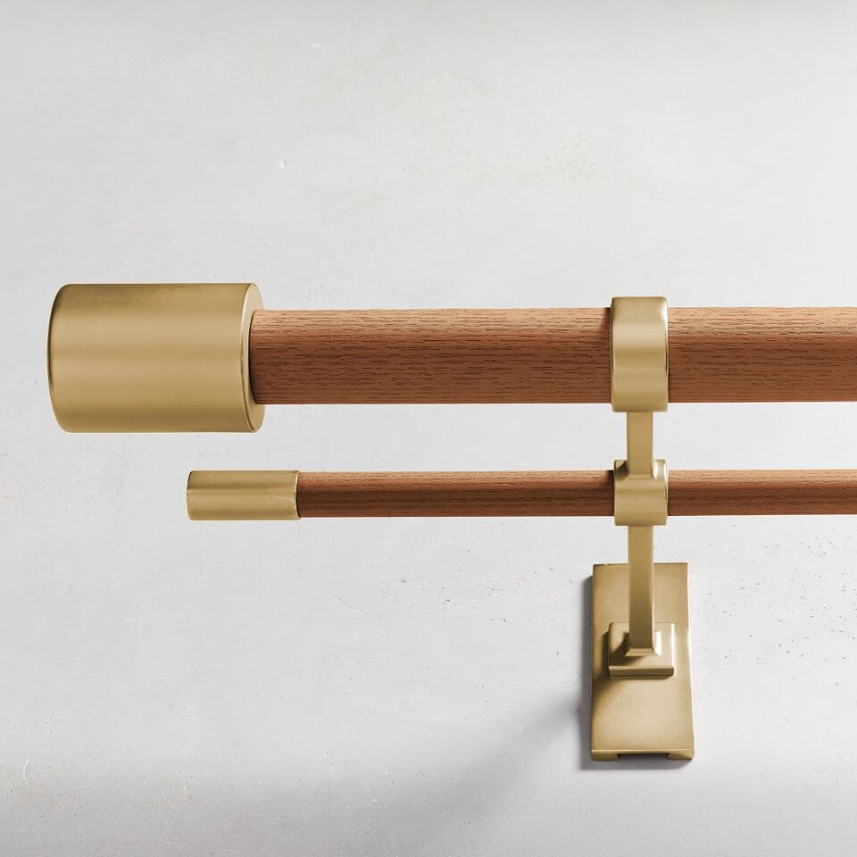 Mid-Century Double Curtain Rod - Cool Walnut/Antique Brass