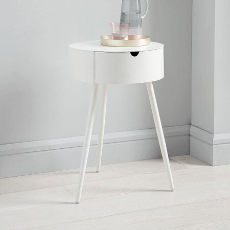 white bedside table