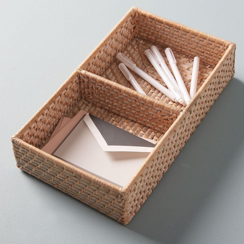 Modern Weave Basket w/ Divider - Whitewashed