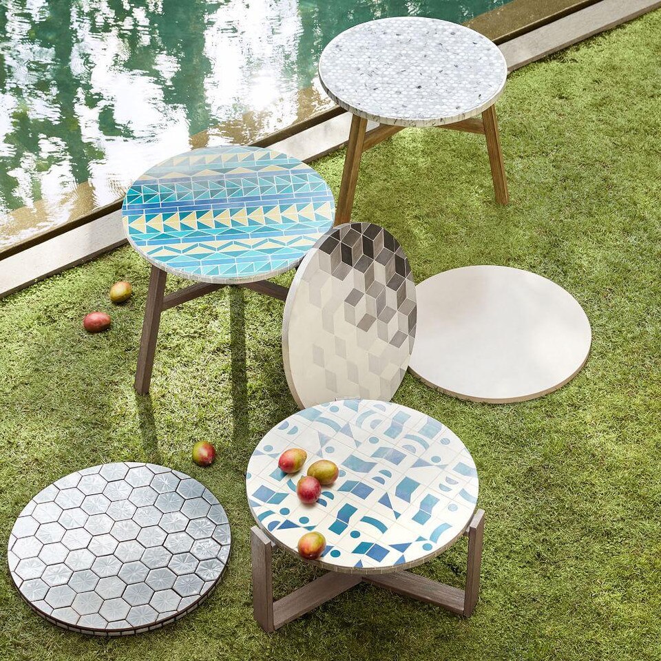 Mosaic Tiled Outdoor Bistro Table - White Marble | west ...
