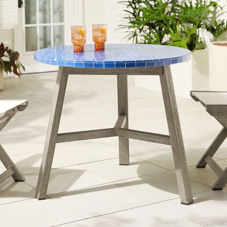 Mosaic Tiled Outdoor Bistro Table Landscape Blue