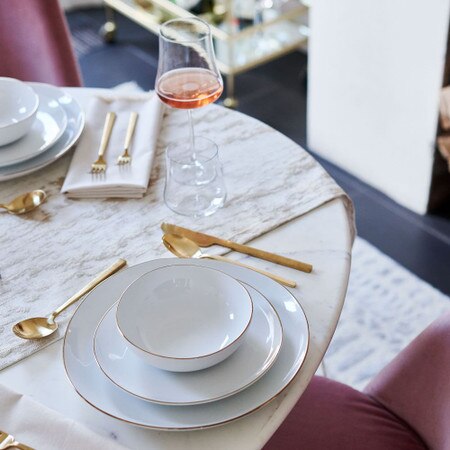 Organic Porcelain Gold-Rimmed Dinnerware (Set of 12)