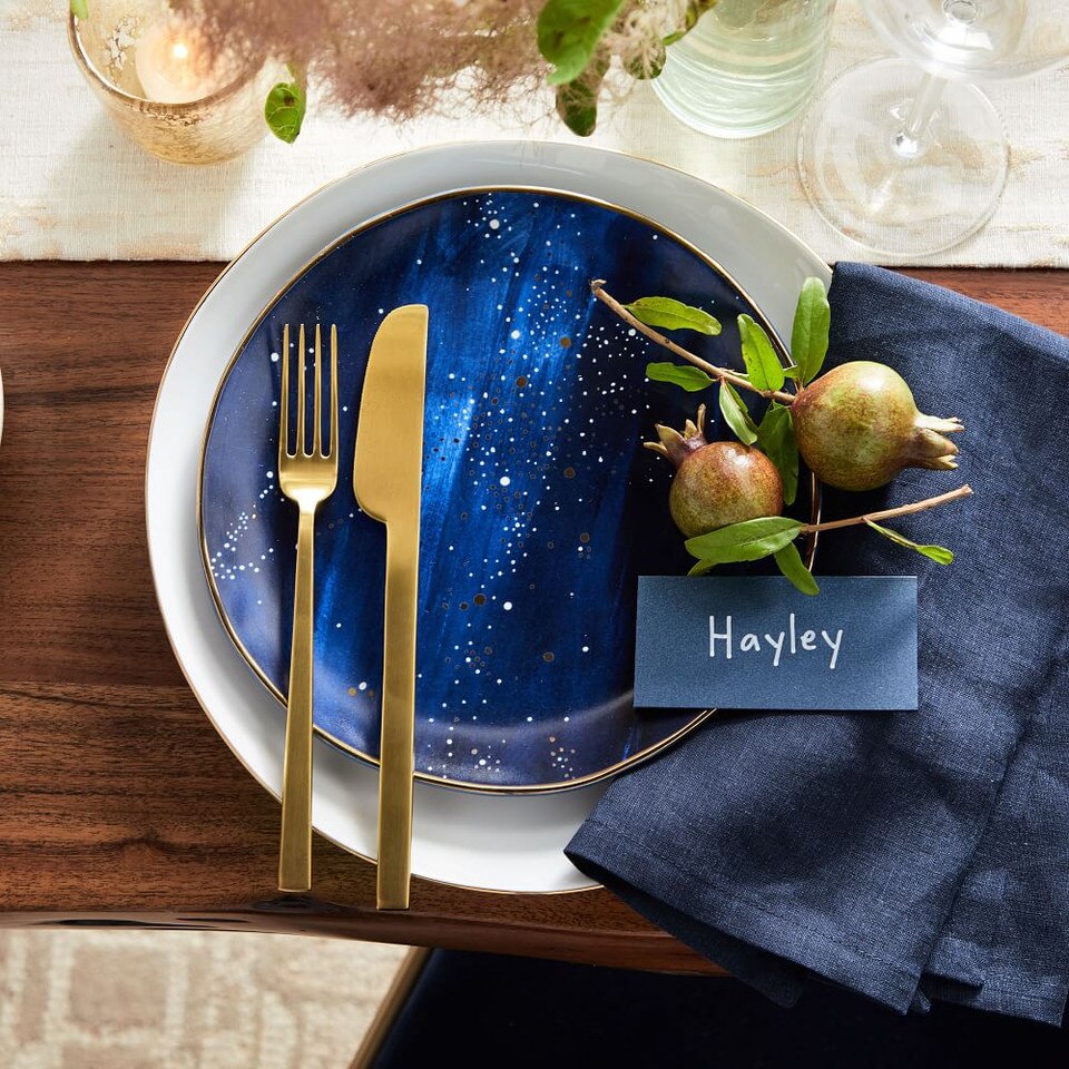 Organic Porcelain Gold-Rimmed Dinner Plates