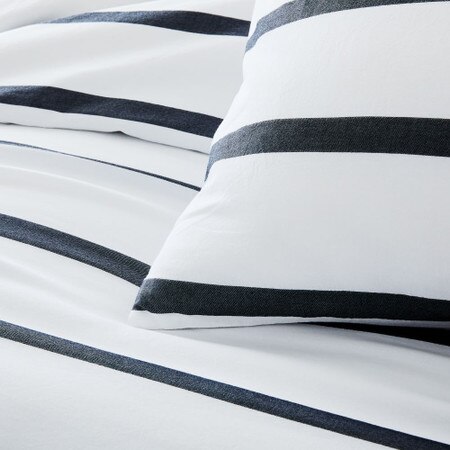 Organic Washed Cotton Percale Bold Stripe Quilt Cover And