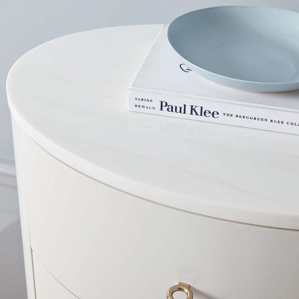 Penelope Narrow 5-Drawer Dresser - Oyster w/ Marble Top