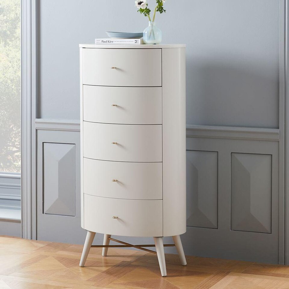 Penelope Narrow 5-Drawer Dresser - Oyster w/ Marble Top