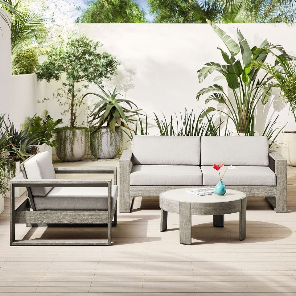 Portside Outdoor Round Concrete Coffee Table - Weathered ...