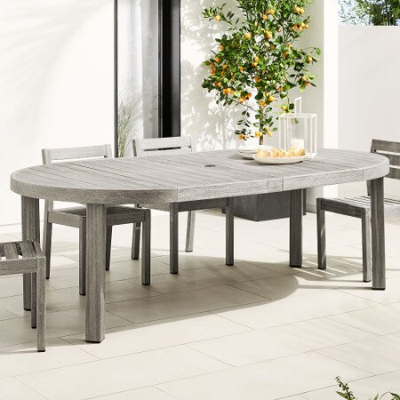 Portside Outdoor Round Expandable Dining Table Weathered Grey West Elm Australia