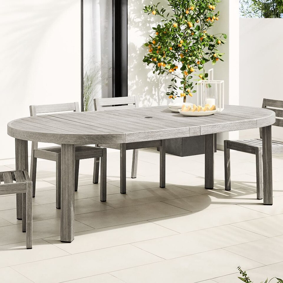 Portside Outdoor Round Expandable Dining Table - Weathered ...