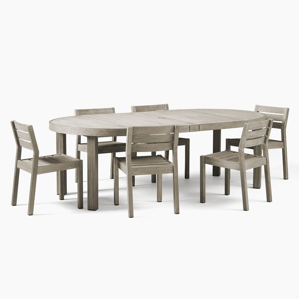 Portside Outdoor Round Expandable Dining Table - Weathered ...