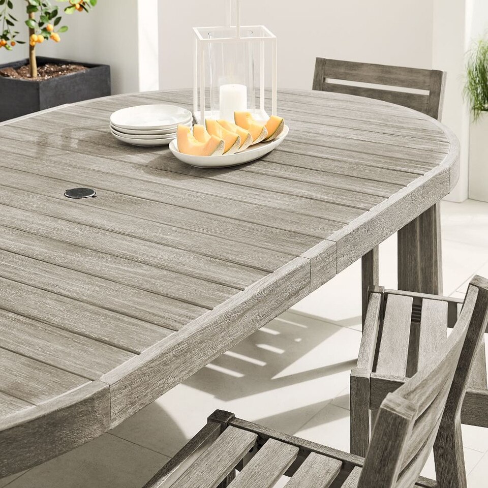 Portside Outdoor Round Expandable Dining Table - Weathered ...