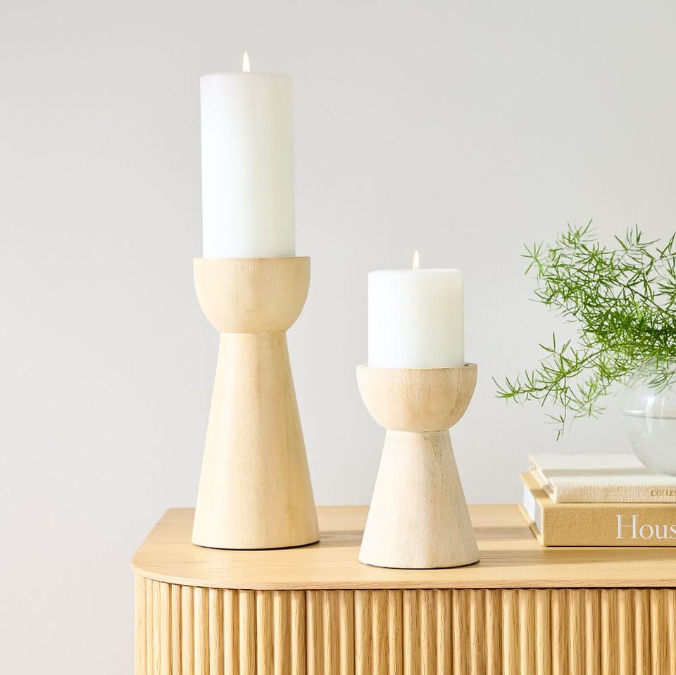 Pure Wood Pillar Candle Holders - Whitewash