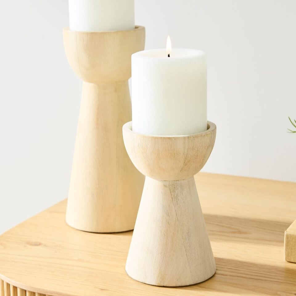 Pure Wood Pillar Candle Holders - Whitewash