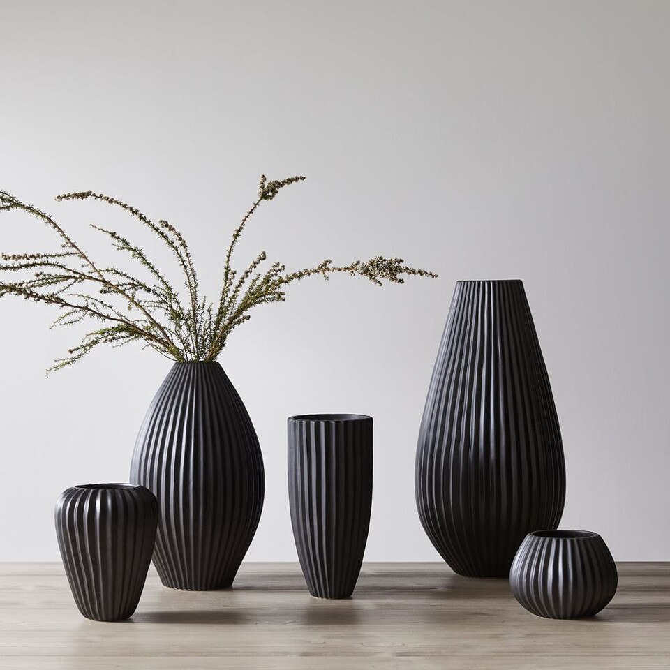 Sanibel Black Textured Ceramic Vases