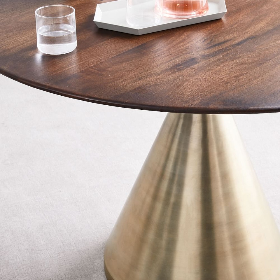 Silhouette Pedestal Round Dining Table - Dark Walnut/Antique Brass