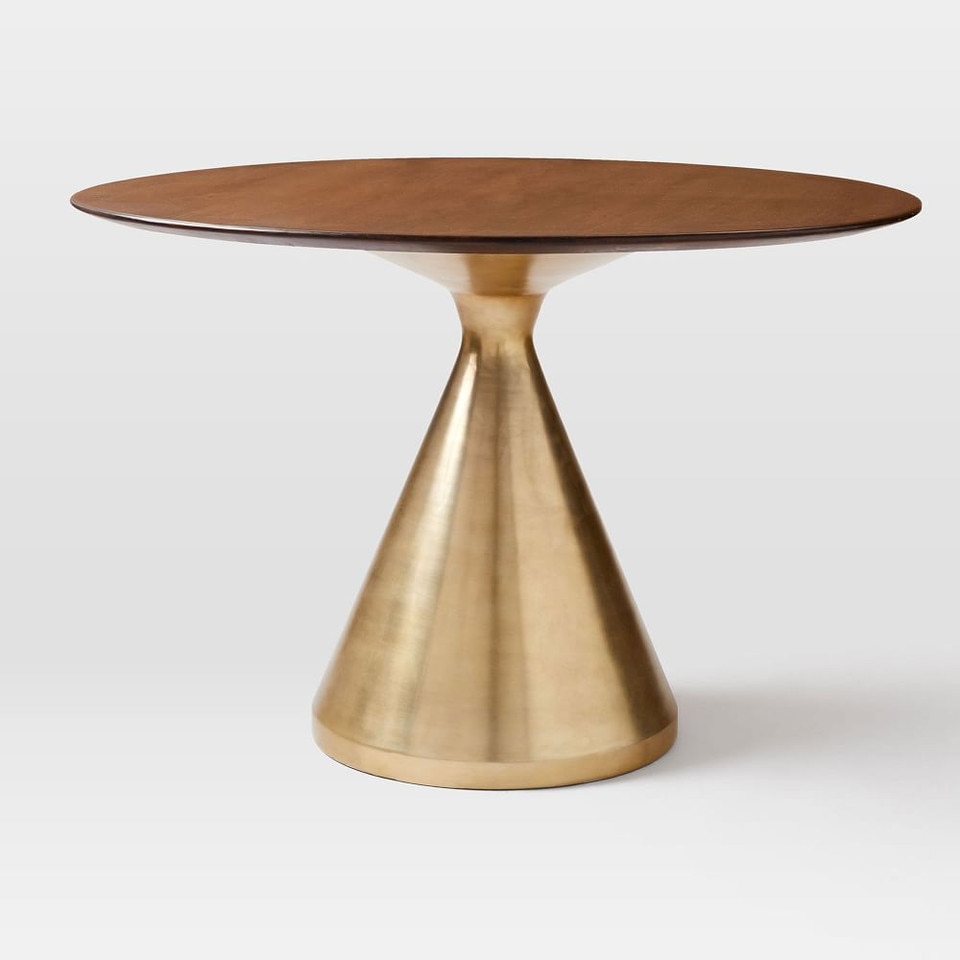Silhouette Pedestal Round Dining Table - Dark Walnut/Antique Brass
