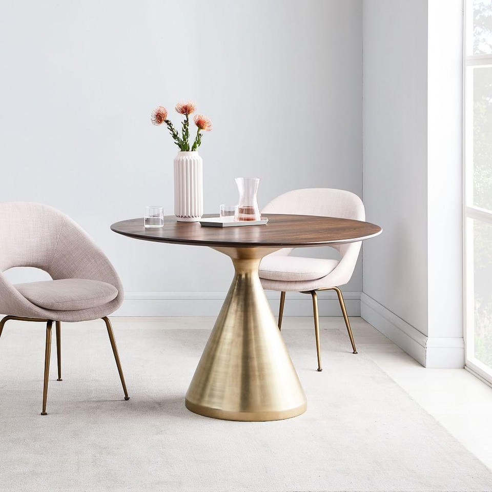 Silhouette Pedestal Round Dining Table - Dark Walnut/Antique Brass