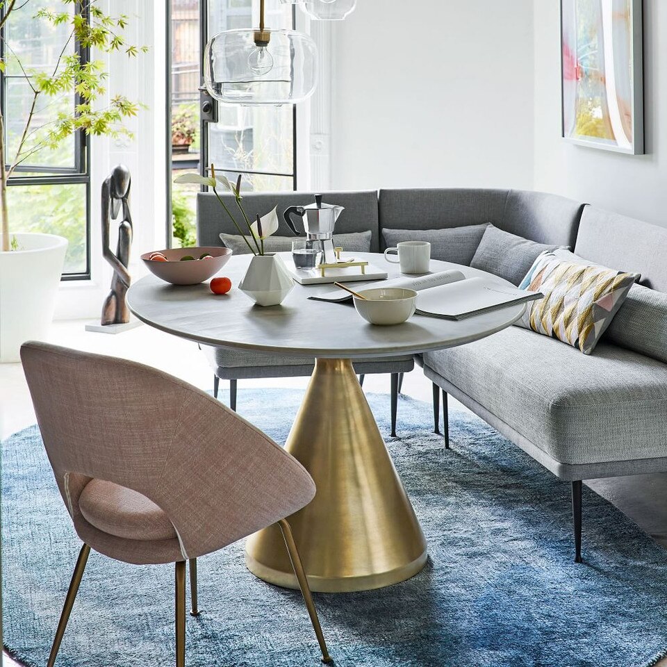 Silhouette Pedestal Round Dining Table White Marble/Antique Brass