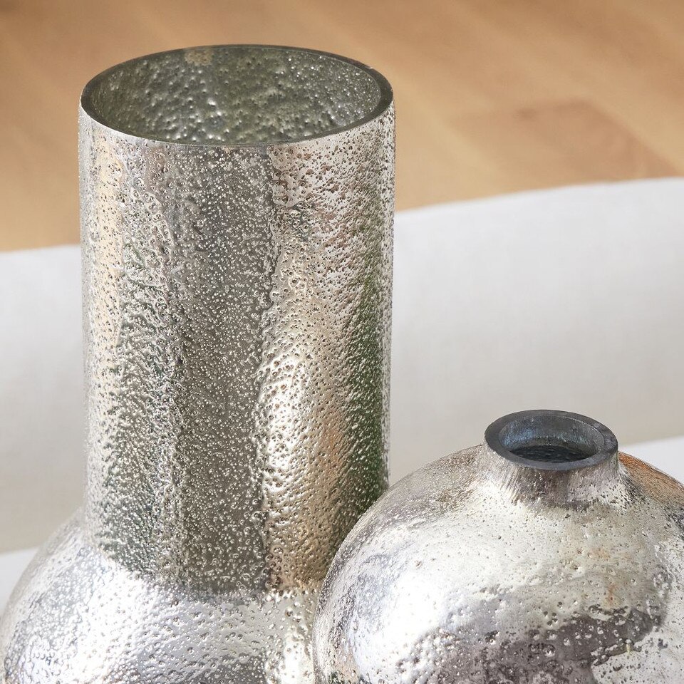 Silver Hammered Mercury Candleholders & Vases