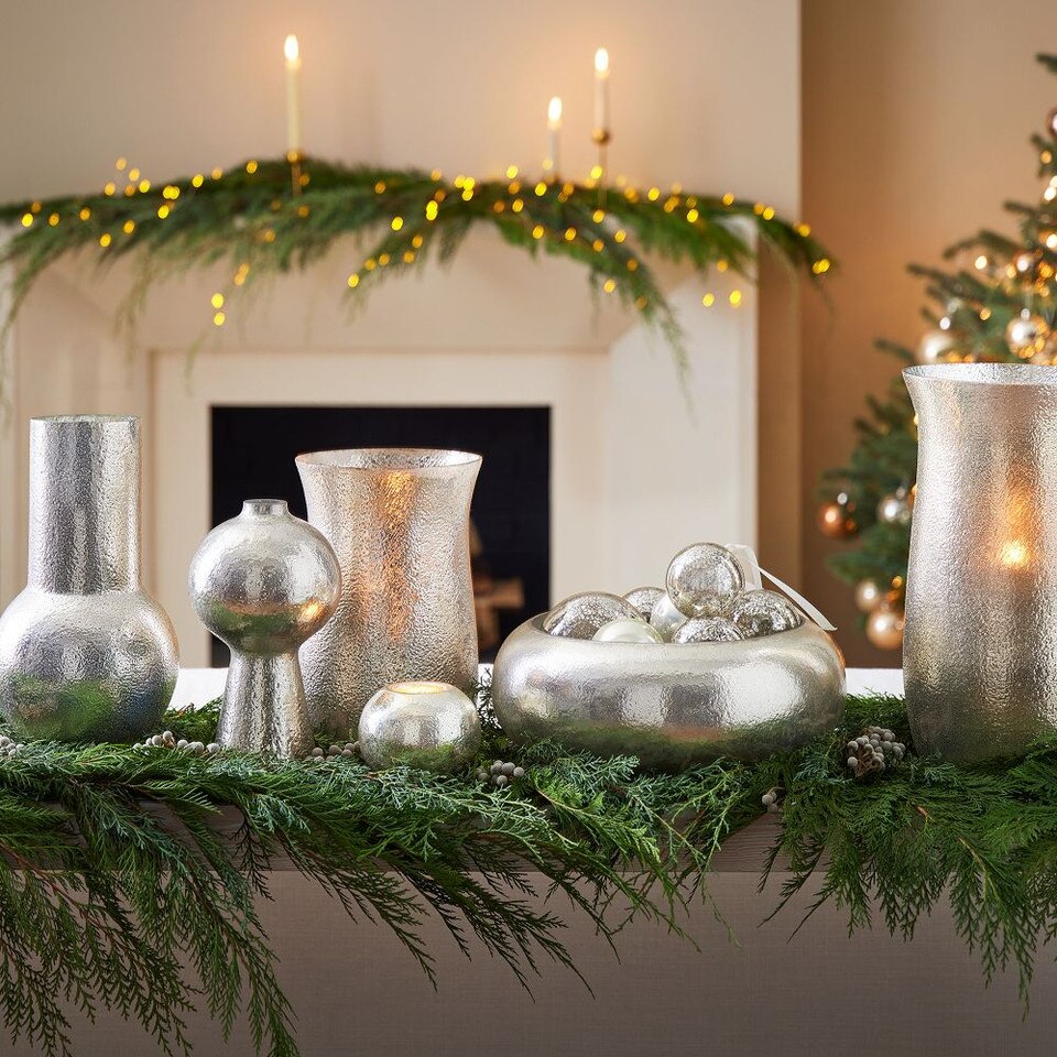 Silver Hammered Mercury Candleholders & Vases