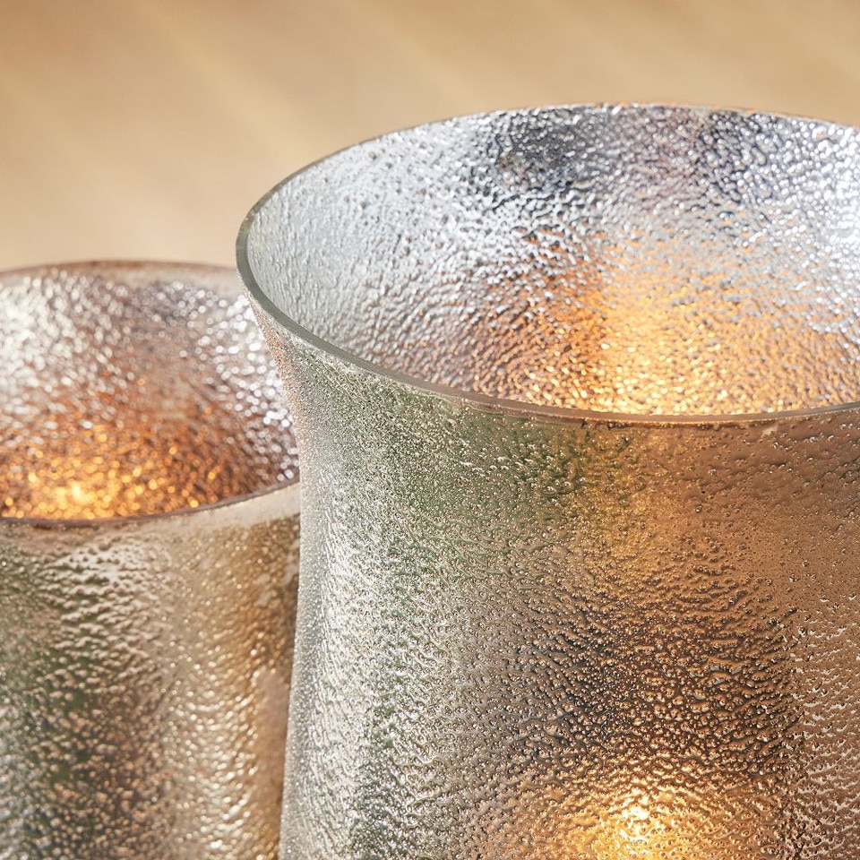 Silver Hammered Mercury Candleholders & Vases