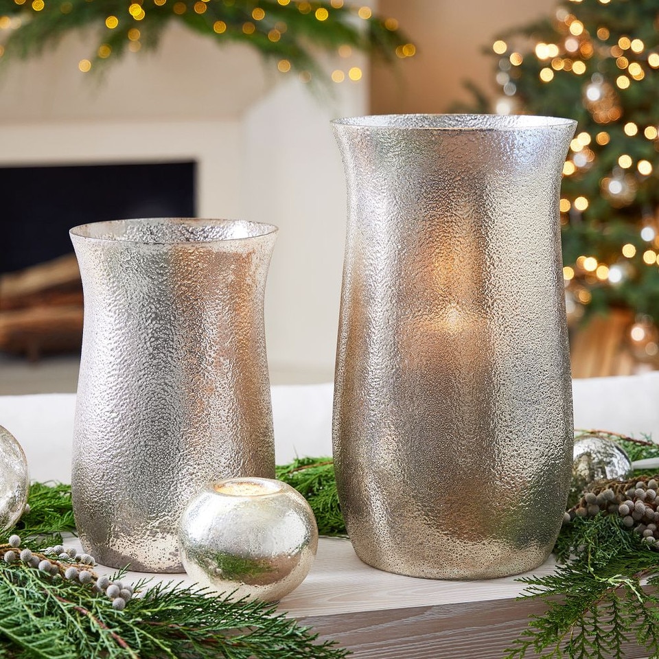 Silver Hammered Mercury Candleholders & Vases